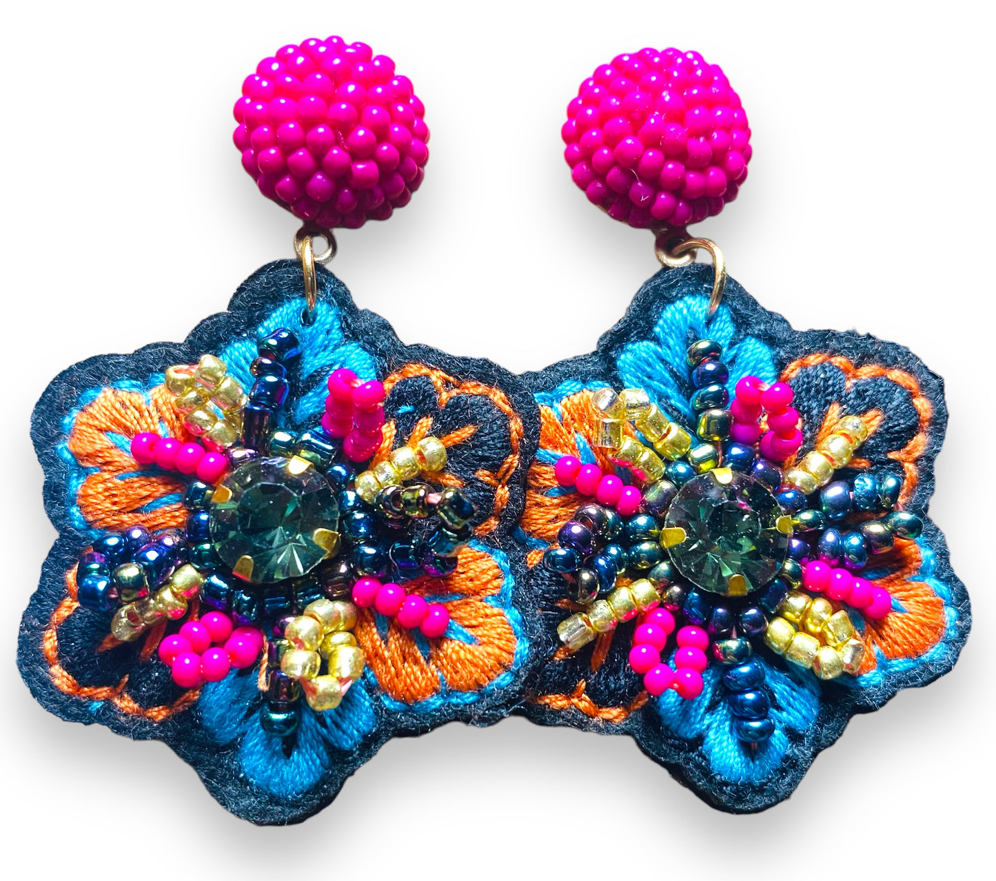 Embroidered Flower Earrings