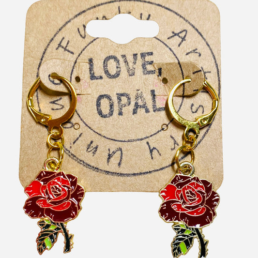 Red Rose Dangle Earrings