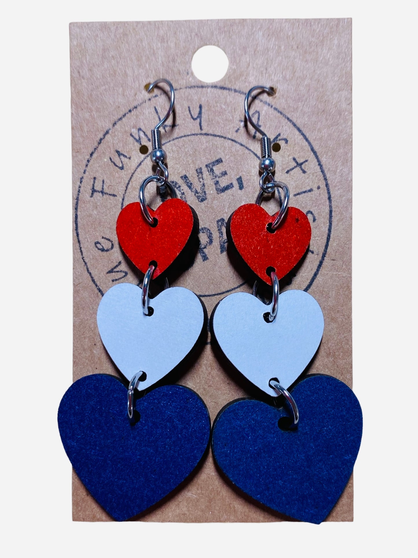 RWB Heart Dangle Earrings