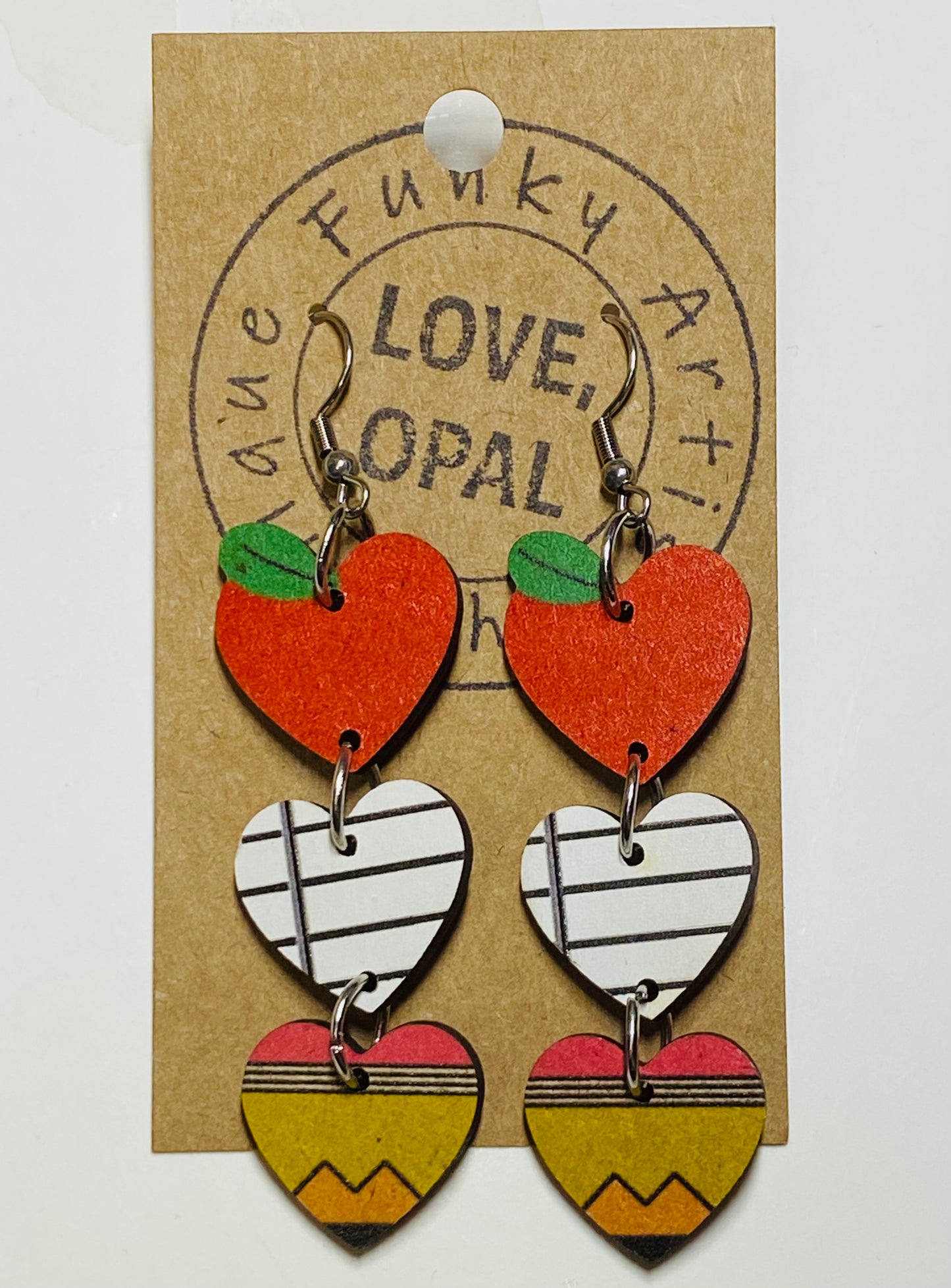 Apple, Paper and Pencil Earrings